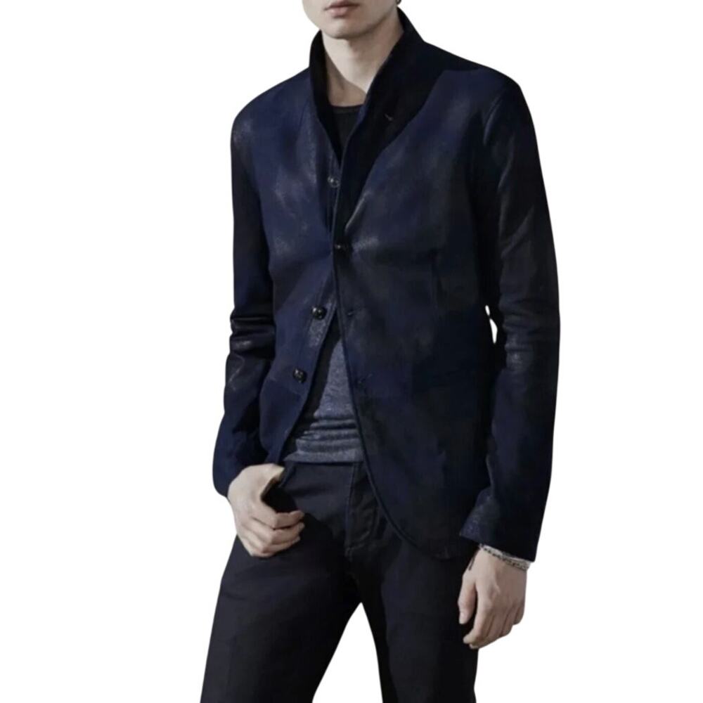 John Varvatos Collection Fall 18 Burnished Sheep Suede Jacket Sz 52 XL Dark Navy
